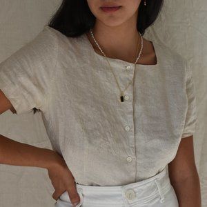 Vintage Linen Oatmeal Crop Top